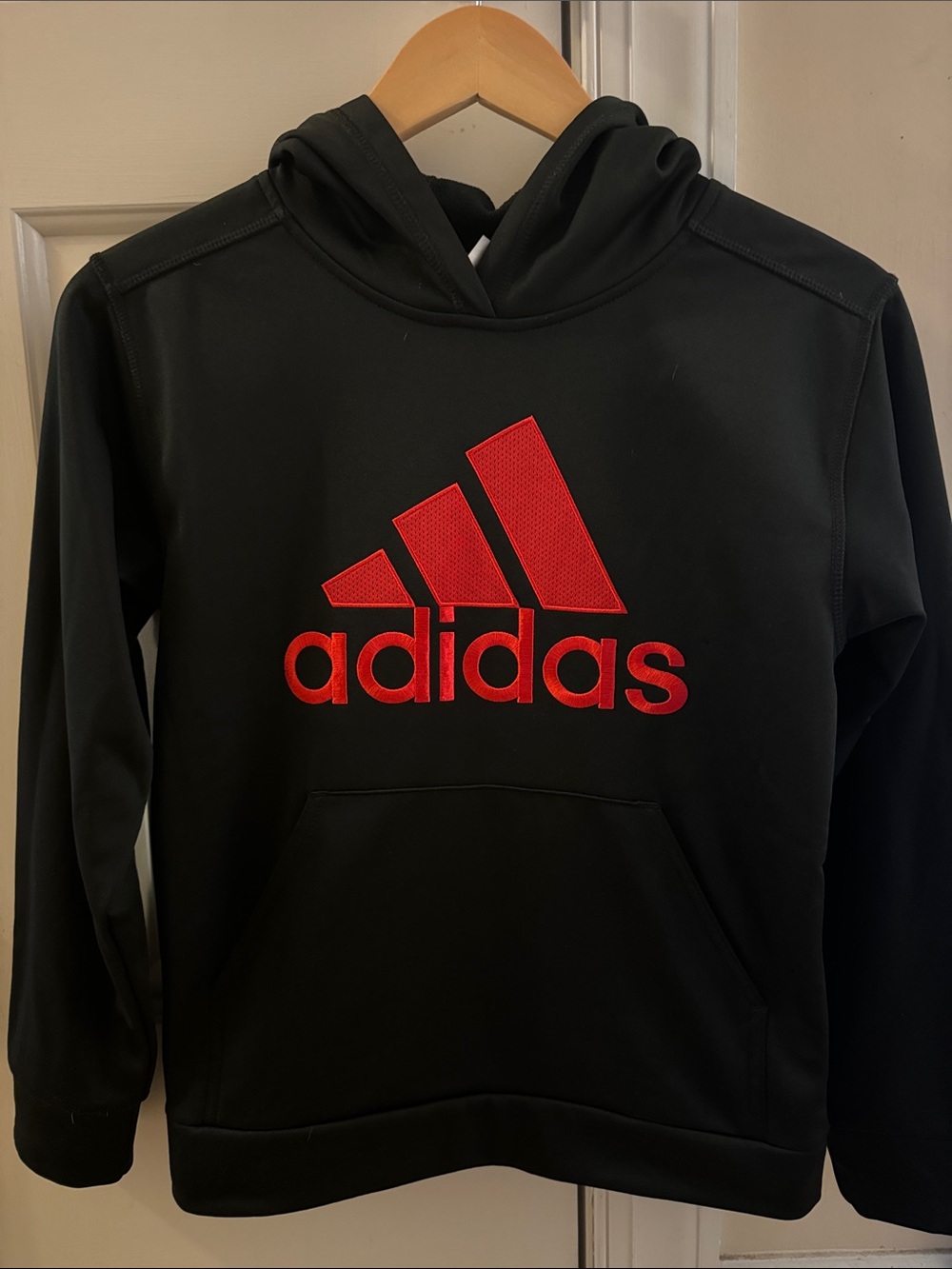 adidas Boys Black Hoodie with Red Logo
